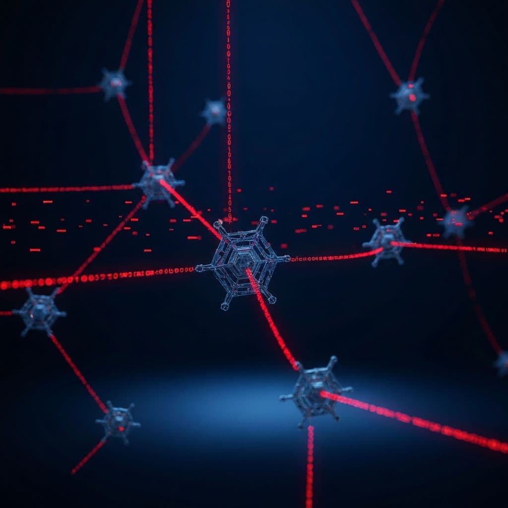 Conceptual visualisation of leaked email addresses spreading across a network